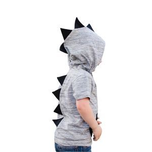 Boys Hooded Grey & Black Dinosaur Shirt With Spikes - NWT